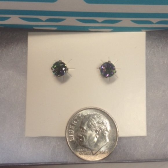 Rainbow Beveled Quartz Silver Post Earrings - Picture 3 of 7